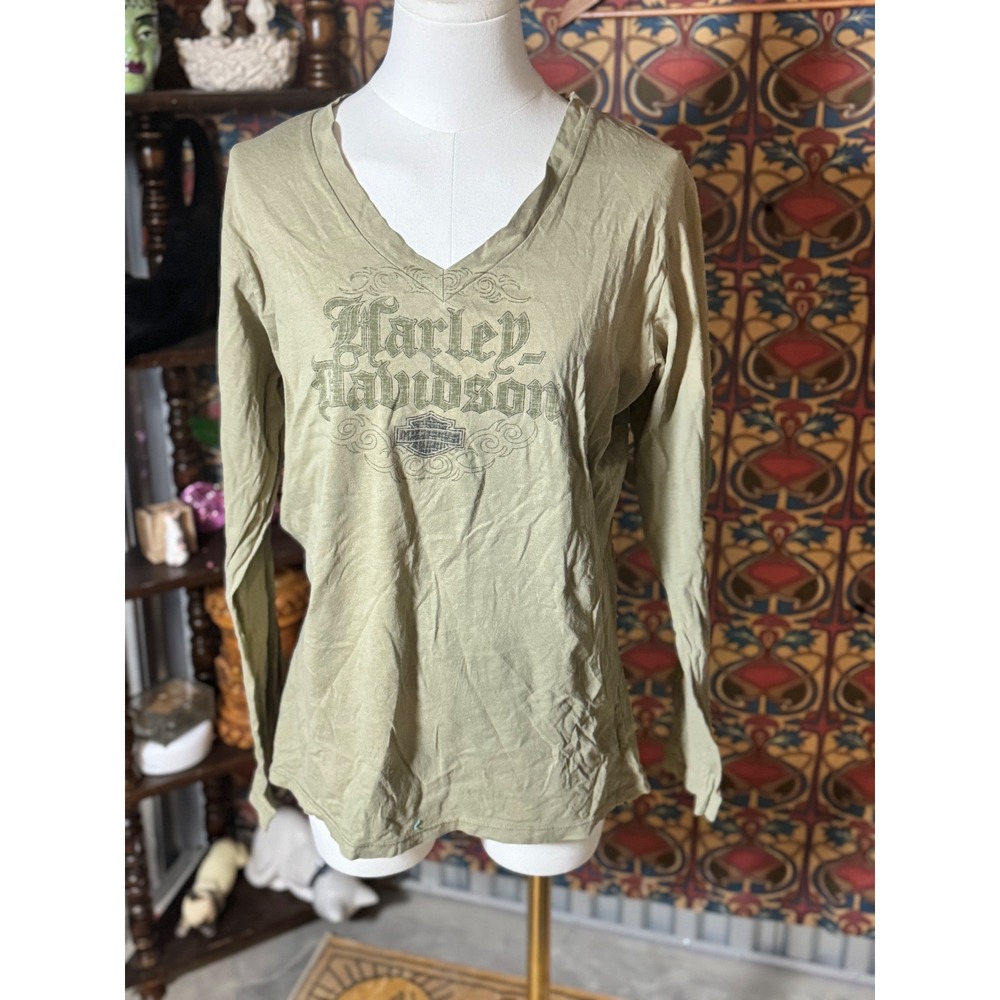Harley Davidson Buckminns Xenia Ohio V Neck Long Sleeve Top 1X Tee